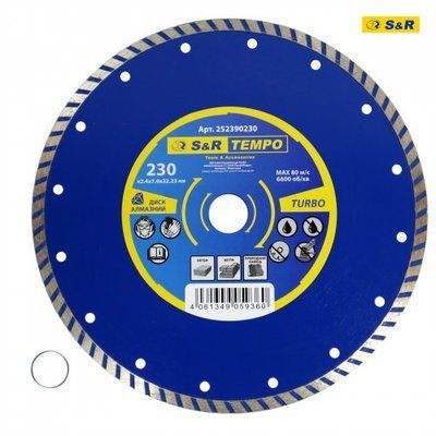 Диск алмазний S&R Tempo 230x2.4x22.2 TURBO бетон,цегла,камiнь 252390230 фото