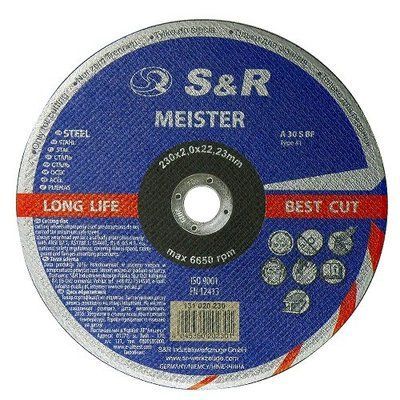 Круги абразивні вiдрiзні S&R Meister 230x2,0x22,2мм. A30S BF по металу 25шт. 131020230-25 фото