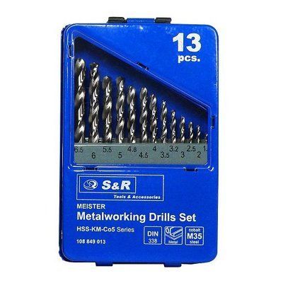 Набір свердел S&R Meister Co5% 13 шт. по металу та нержавіючій сталі 1.5-6.5 мм. 108849013 фото