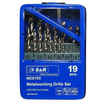 Набір свердел S&R Meister Co5% 19 шт. по металу та нержавіючій сталі 1.0-10.0 мм. 108849019 фото